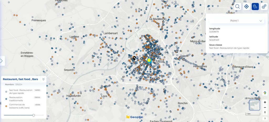 Répartition de l'offre globale de restauration dans la région de Lille