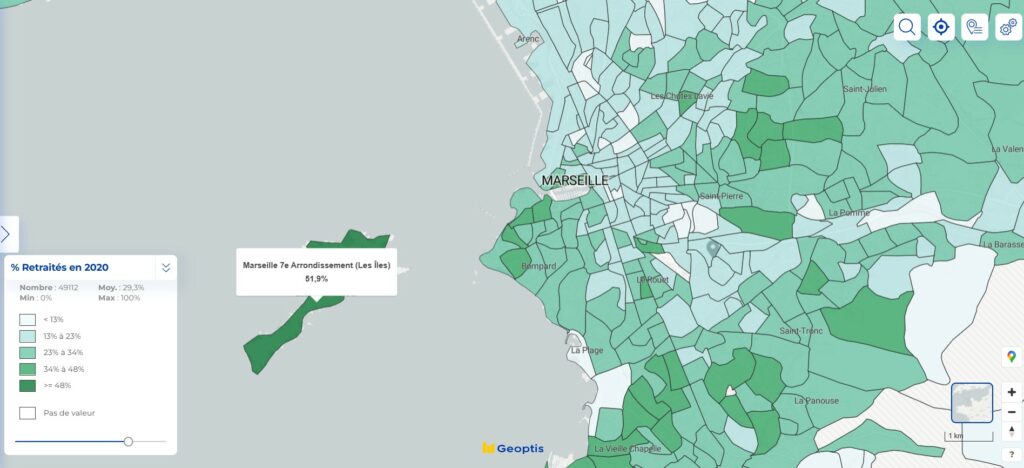 Répartition des retraités dans la région de Marseille en 2020