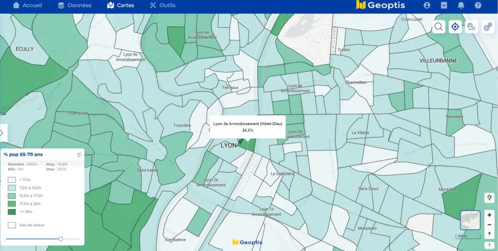 Répartition de la population senior dans la région de Lyon