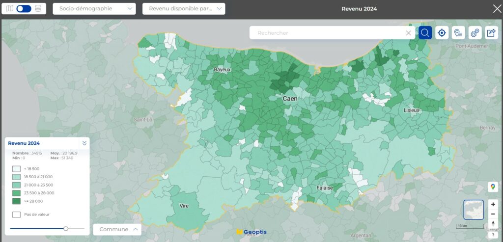 Répartition des revenus des foyers dans le Calvados en 2024