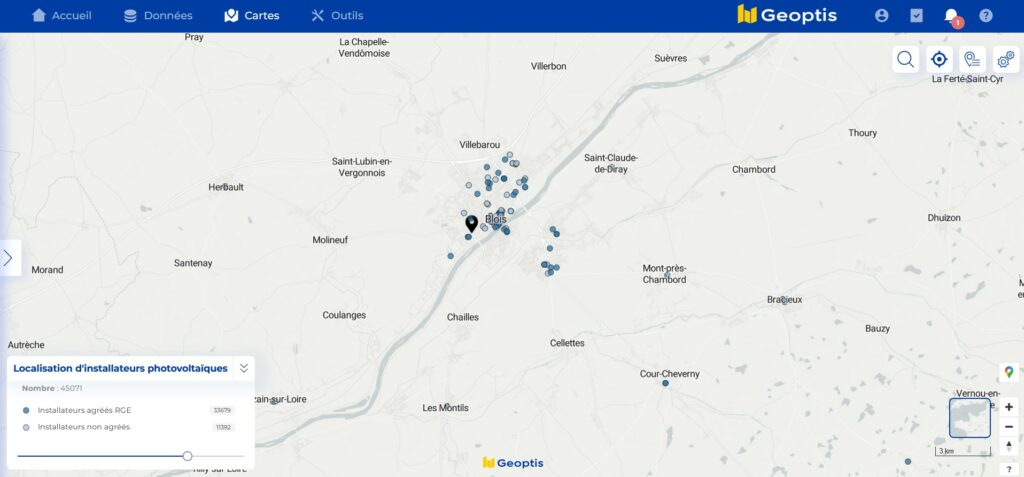 Localisation des installateurs photovoltaïques dans la région de Blois