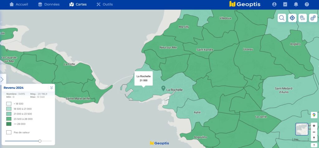 Répartition des revenus par foyer dans la région de La Rochelle en 2024