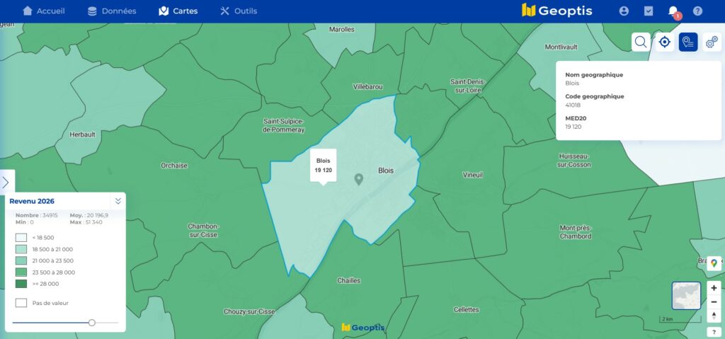 Revenu médian des foyers de la région de Blois